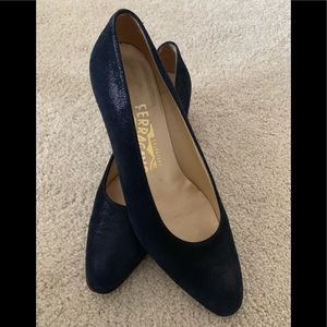 Salvatore Ferragamo Blue Pebbled Pumps
